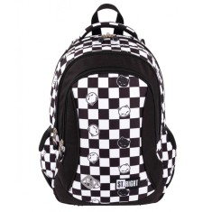 Ghiozdan Chess Cats pentru scoala,3 compartimente, negru cu alb,27x17x39 cm