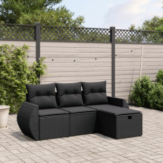 vidaXL Set mobilier de grădină cu perne, 4 piese, negru, poliratan