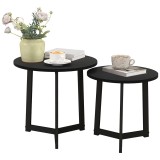 HOMCOM Set modern de mese de cafea, Cadru de Oțel, MDF, Design Rotund, suprapozabil, Negru | Aosom Romania