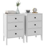 HOMCOM Lot de 2 noptiere, mese auxiliare, 3 sertare pentru cameră din lemn 40L x 30l x 64&Icirc; cm alb | Aosom Romania