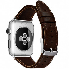 Curea iUni compatibila cu Apple Watch 1/2/3/4/5/6/7, 42mm, Vintage, Piele, Dark Coffee foto