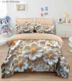 Cumpara ieftin Lenjerie de pat 5D,pat dublu,bumbac finet,6 piese, imprimeu flori tricotate crem si bej-A1279