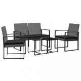Cumpara ieftin Set mobilier de gradina cu perne, 5 piese, gri inchis, PP ratan