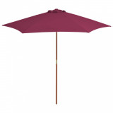 Umbrelă de soare de exterior, st&acirc;lp lemn, roșu bordo, 270 cm, vidaXL