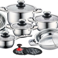 Set oale si tigaie inox cu capace, de calitate, durabile, 16 piese, gatire sanatoasa, Aurich Carl Schmidt Sohn Germania 065843