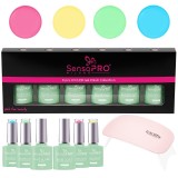 Set 4 Oje Semipermanente, Top &amp;amp; Base Coat Hema Free SensoPRO Milano + Lampa UV, Spring Pastel
