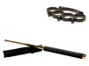 Set Autoaparare: Baston Telescopic Auriu 65cm Otel + Box Craniu Negru, Husa Curea