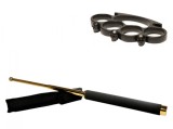 Cumpara ieftin Set Autoaparare: Baston Telescopic Auriu 65cm Otel + Box Craniu Negru, Husa Curea