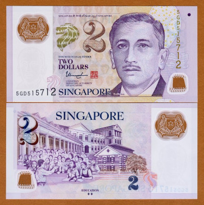 !!! SINGAPORE - 2 DOLARI (2015) - P 46 g - UNC/ 2 DIAMANTE /POLIMER / SERIA 5KB foto