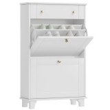 HOMCOM Dulap Pantofi de intrare &icirc;ngust cu sertare cu uși basculante și raft ajustabil, 60 x 23,5 x 98,5 cm, alb | Aosom Romania