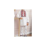 Cumpara ieftin Compleu Traditional Alb pentru Baieti cu Motiv Geometric Rosu - IMS27RF