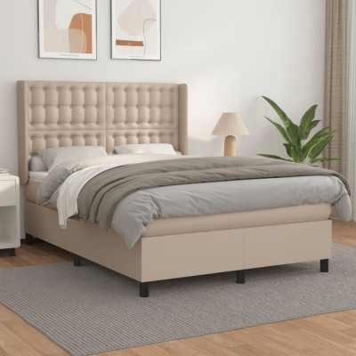 vidaXL Pat box spring cu saltea, cappuccino, 140x190cm piele ecologică 3132500 foto