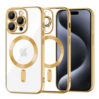 Husa MagSafe pentru Apple iPhone 15 Pro, Techsuit, Luxury Crystal, Aurie foto