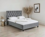 Pat Tapitat Miami 140x200 cm, cadru de pat din lemn cu somiera inclusa, Culoare Gri