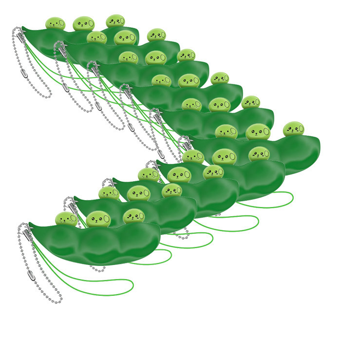 Set zece jucarii antistres IdeallStore&reg;, pastaie de mazare, tip breloc, 6.5 cm, verde