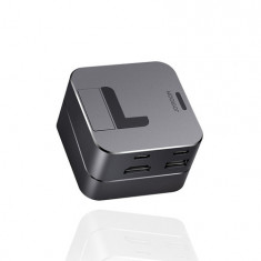 Joyroom Hub multifuncțional USB tip C - USB 3.0 / RJ45 / HDMI / USB tip C / Thunderbolt pentru MacBook Pro, gri (S-H121-Gray)