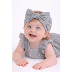 Bentita lata, gri, pentru fetite cu fundita