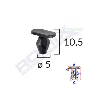 Clips Pentru Garnituri Peugeot, Citroen 5X10.5Mm Negru Set 10 Buc 135341 C60595-RMX foto