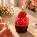 Lumanare 3D Cupcake cu Capsuna, &Oslash;5x8cm, Roz, CMCLASS