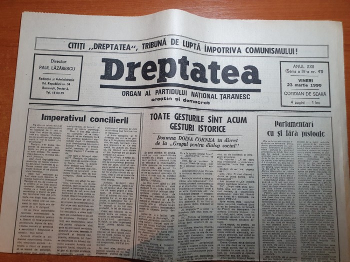 dreptatea 23 martie 1990-art.&quot;parlamentarii cu si fara pistoale&quot;