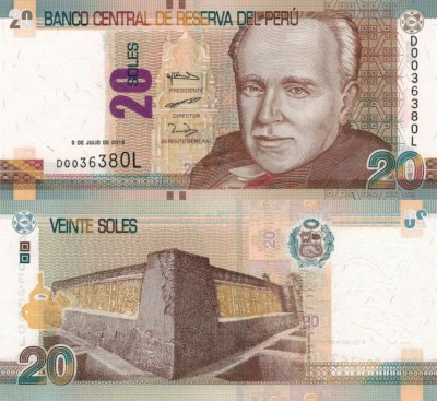 PERU █ bancnota █ 20 Soles █ 2018 █ P-193b █ UNC █ necirculata foto