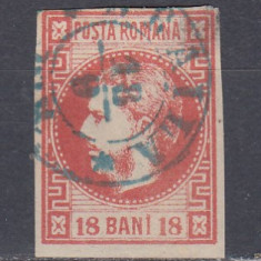 ROMANIA 1868 LP 24 CAROL I CU FAVORITI VALOAREA 18 BANI ROSU STAMPILAT