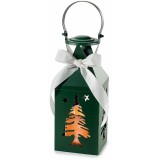 Felinar Craciun metal verde catifea alba cu led cm10x10x32.5H