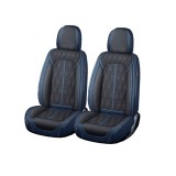 Huse auto premium 5 locuri Carguard Deluxe piele ecologica perforata - albastru inchis - negru