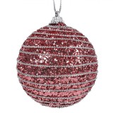 Glob Brad Crăciun Model Sferic, Spumă, Glitter, Culoare Roz, Diametru 8cm, Siret Argintiu, Oem