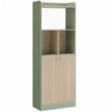 HOMCOM Bibliotecă cu 5 niveluri, mobilier de depozitare, raft pentru cărți cu 2 uși, 60 x 30 x 161,2 cm verde și lemn natural | Aosom Romania
