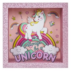 Pusculita de lemn decorativa, YUPY - Unicorn culoare roz 16X17x7 foto