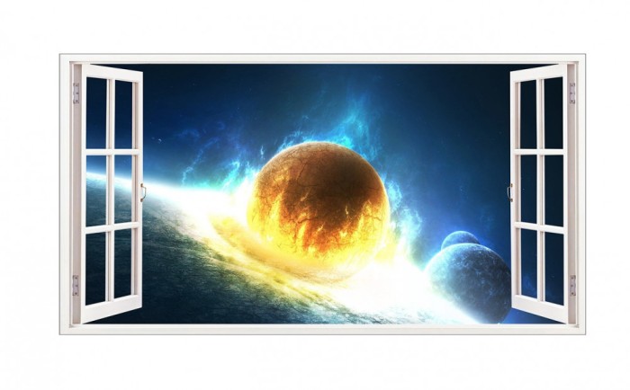 Sticker decorativ, fereastra 3D, Planeta, 85 cm, 1044STK