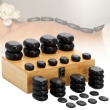 Set de 36 de pietre pentru masaj spa din bazalt &icirc;n cutie din bambus