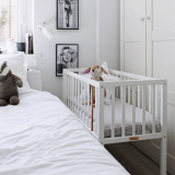 Patut mic, co-sleeping din lemn, Stardust Alb 90 x 40 cm Craft, Woodies Safe Dreams