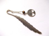 Semn de Carte Arborele Vietii cu Ochi de Tigru - Argint Tibetan, 12cm - Semn Carte Bijuterie, Piatra Semipretioasa