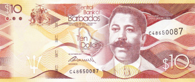 Bancnota Barbados 10 Dolari 2017 - P75b UNC foto