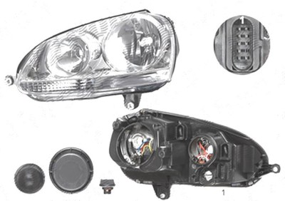 Far Volkswagen Golf 5 (1k), 10.2003-05.2009; Jetta/Golf Combi (1k5/1km), 09.2005-09.2010, fata, Stanga, H7+H7+PY21W+W5W; electric; silver; cu motor, foto