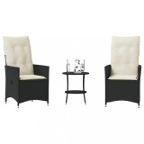 Gossi set bistro cu perne, 3 piese, negru, poliratan