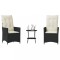 Gossi set bistro cu perne, 3 piese, negru, poliratan