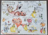 Tablou tus si acuarela caricatura banda desenata vintage - Italia 1979, Portrete, Altul