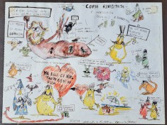 Tablou tus si acuarela caricatura banda desenata vintage - Italia 1979