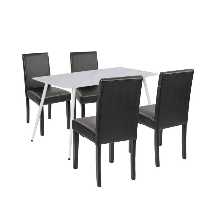 Set de masă Megan 4+1 alb-negru