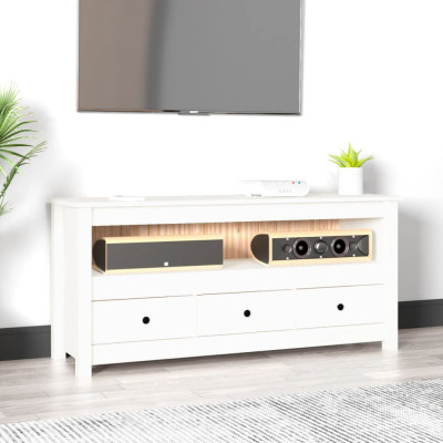 vidaXL Comodă TV, alb, 114x35x52 cm, lemn masiv de pin foto