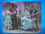 HOPCT 1685 CUPLU-ROMANTICA-FRANTA--LOT 2 CARTI POSTALE VECHI-CIRCULATE