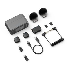 Microfon wireless dual lavaliera CRISTALIS SALE&trade; portabil, compatibil cu smartphone-uri iOS/Android, camere video si PC-uri, ideal pentru vlogging, in