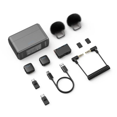 Microfon wireless dual lavaliera CRISTALIS SALE&amp;trade; portabil, compatibil cu smartphone-uri iOS/Android, camere video si PC-uri, ideal pentru vlogging, in foto