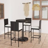 Set mobilier bar de grădină cu perne, 5 piese, negru, poliratan