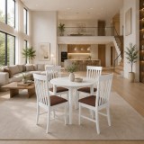 Cumpara ieftin Set masa bucatarie Sophia, MDF, rotunda, 90x74 cm si 4 scaune Glendale, stofa,100 kg, 93x49x41.5 cm, alb maro