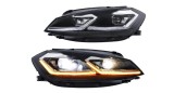 Set faruri Vw Golf 7 5k, 2017-, montare fata, stanga+dreapta, indicator dinamic; LED; manual; rama argintie; Tuning; LED, doar pt far halogen, Vland