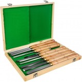 Set 8 dalti pentru strunguri lemn, Otel HSS, maner lemn, Cutie pentru transport